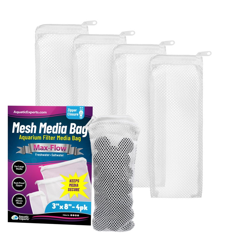 Aquatic Experts Max Flow Filter Media Bags - Durable, Secure with Plastic Zipper, for Aquarium and Pond, Zipper, 3" x 8" - 4 Pack - Image 1